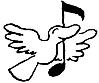 Taube mit Musik-Note im Schnabel