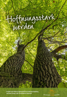 hoffnungsstark_werden - Blick auf die grüne Krone zweier Bäume von unten